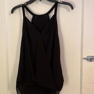 black v-neck draped blouse